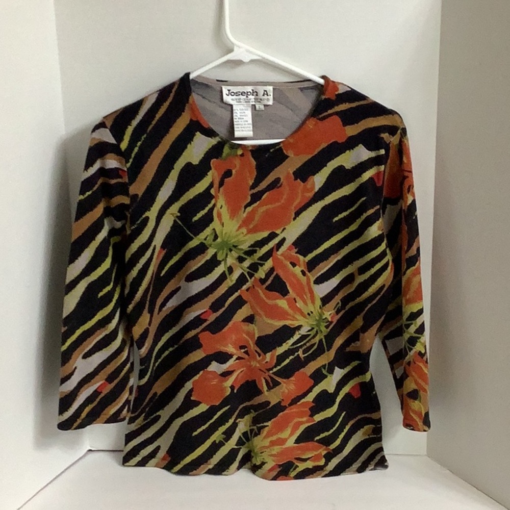 Joseph A Qu’est-ce Que Ces’t Silk Sweater - Orange Multicolor 3/4 Sleeves
